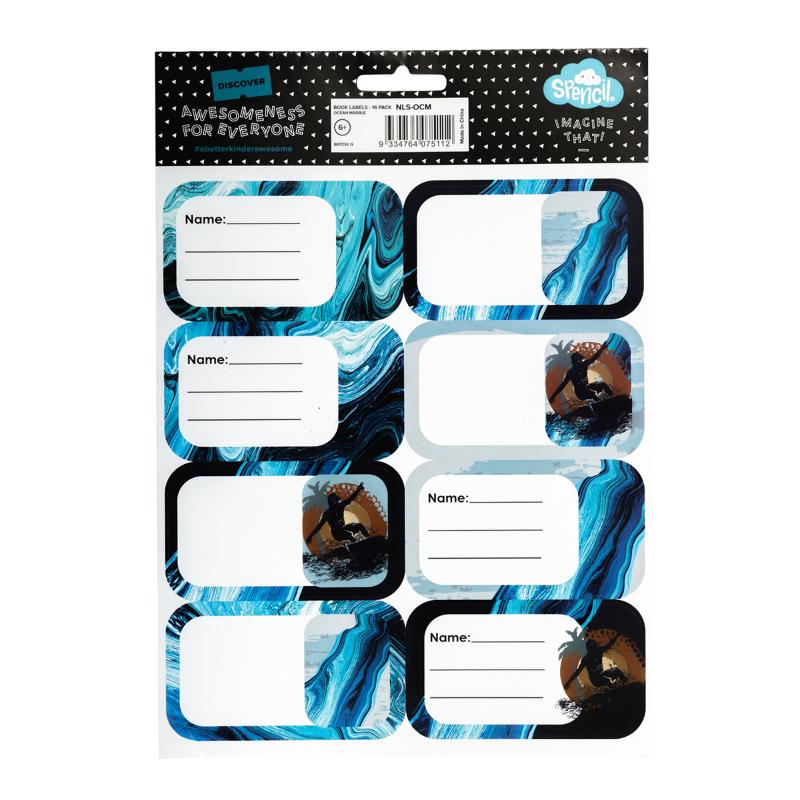 Spencil Ocean Marble Name & Subject Labels Sheet 16