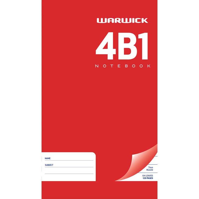 Warwick Notebook 4B1 64 Leaf Hard Cover Ruled 7mm 165x100mm