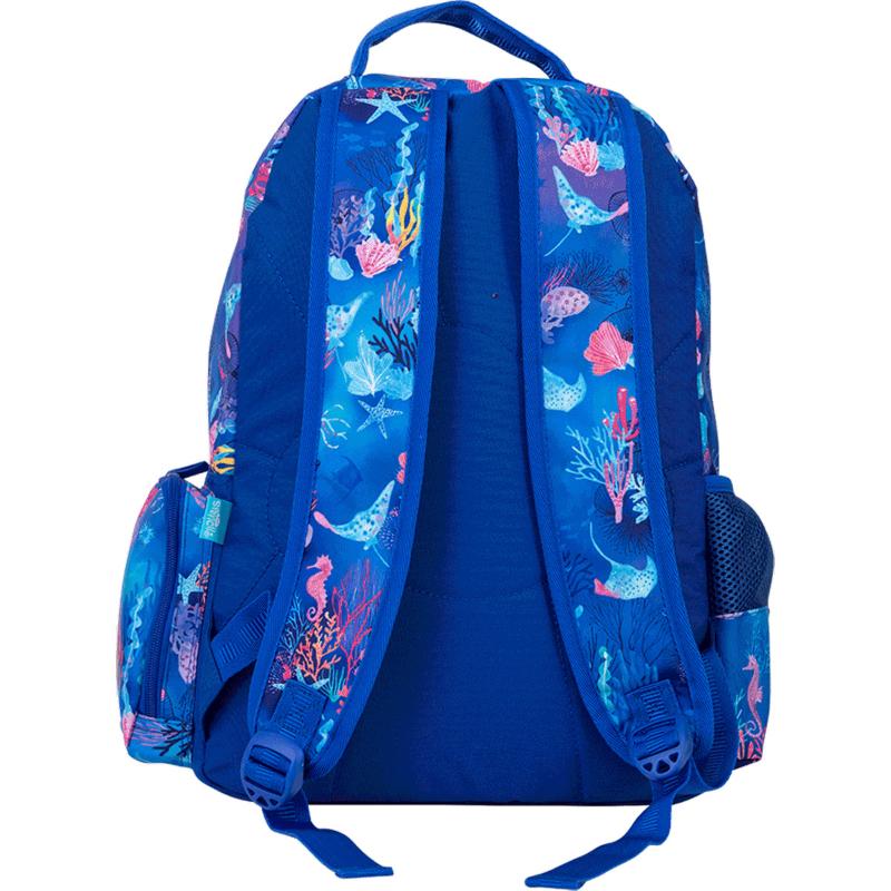 Spencil Coral Garden Backpack featuring vibrant design, water bottle compartment, and padded pocket for tech essentials.