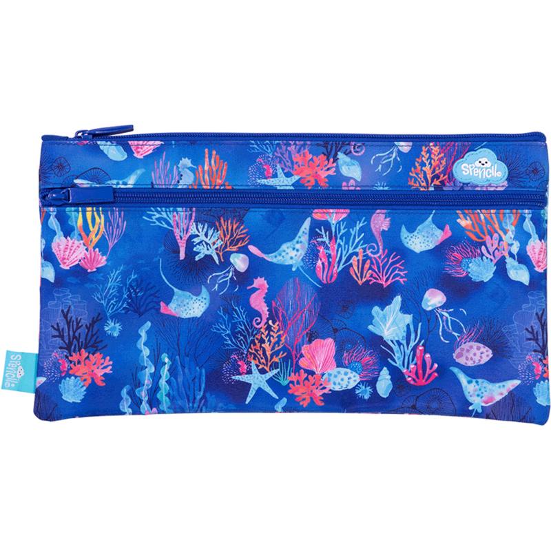 Spencil Coral Garden Pencil Case with vibrant design, two zipped compartments, and durable metal zip, perfect for school supplies.