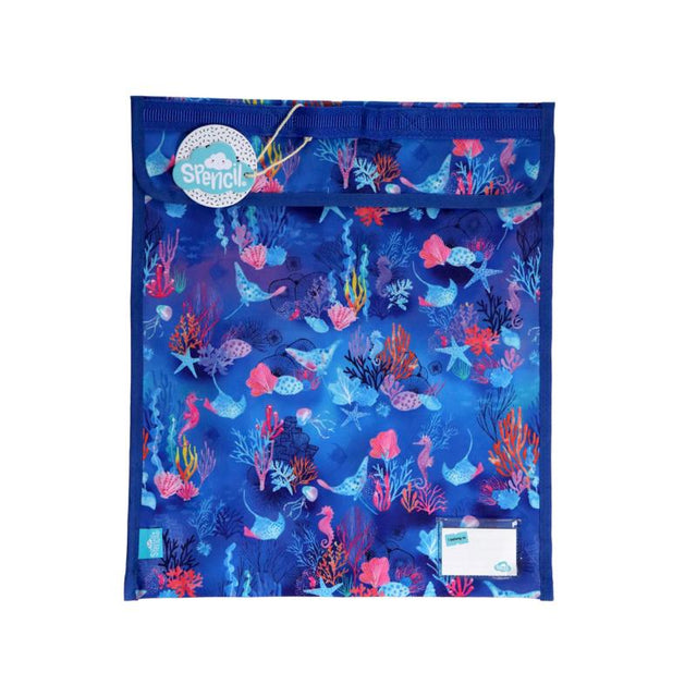 Spencil Coral Garden Homework Bag, extra-large (370x450mm), vibrant design, durable, with name pocket and secure fastening.