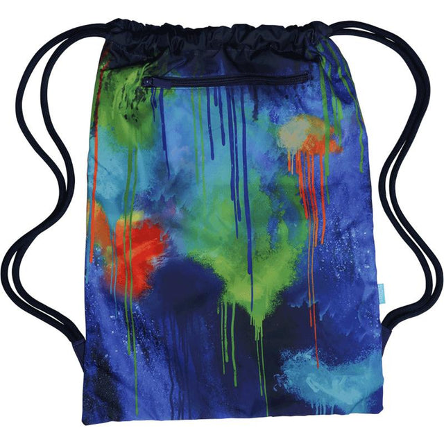 Vibrant Spencil Colour Drip Drawstring Sports Bag, water-resistant, ideal for kids' sports, swimming, and adventures.