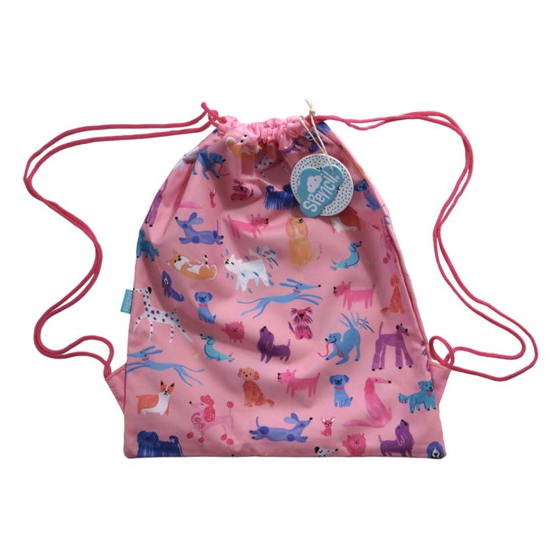 Vibrant Spencil Doodle Dogs drawstring bag for kids, perfect for sports, swimming, and creative adventures.