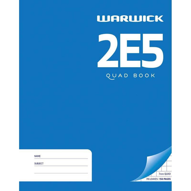 Warwick Lecture Book 2E5 with 78 quad 7mm pages, 255x205mm, perfect for organized note-taking in lectures and study sessions.