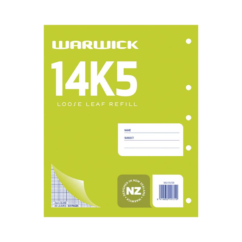 Warwick Refill 14K5 Loose Leaf 30 Leaf 2mm Quad 255x205mm
