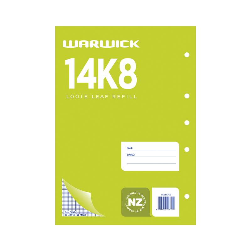 Warwick Refill 14K8 features 30 A4 2mm quad sheets, perfect for precise diagrams and designs in academics and professional use.