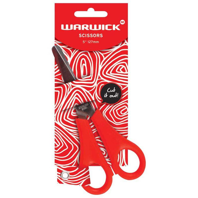 Red Warwick Scissors with 133mm stainless steel blade, ideal for educational and craft cutting tasks.