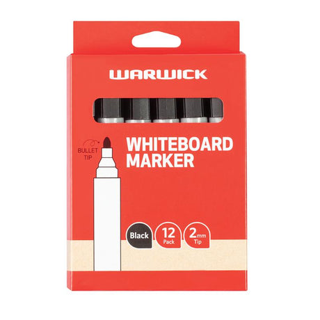 Black bullet tip dry erase markers in a set of 12, perfect for clear writing on whiteboards at school or office.