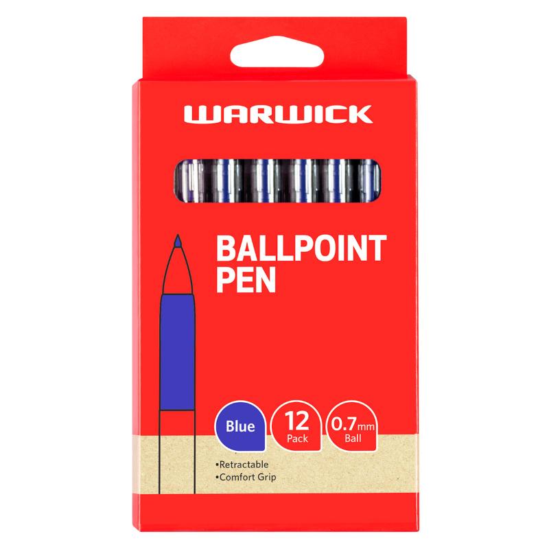 Warwick Pen Ballpoint Blue Retractable 0.7mm Box 12 Comfort Grip