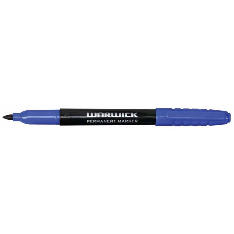 Box of 12 Warwick Blue Fine Tip Permanent Markers featuring non-toxic ink and 1.0MM bullet nib for precise writing and drawing.