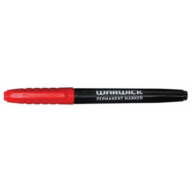 Warwick Red Fine Tip Permanent Markers, box of 12, ideal for precise marking and vibrant labeling on any surface.