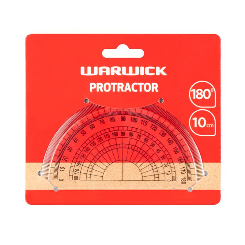 Clear 10cm Warwick Protractor with 180-degree scale for precise angle measurement, ideal for students and professionals.