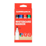 Warwick Whiteboard Marker Bullet Tip 4 Wallet with four vibrant, non-toxic dry erase markers for precise writing and drawings.