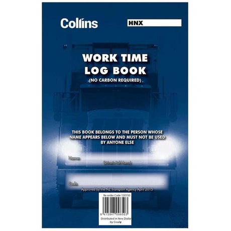 A5 triplicate log book with 50 leaves for efficient work time recording, ideal for trades and project management.