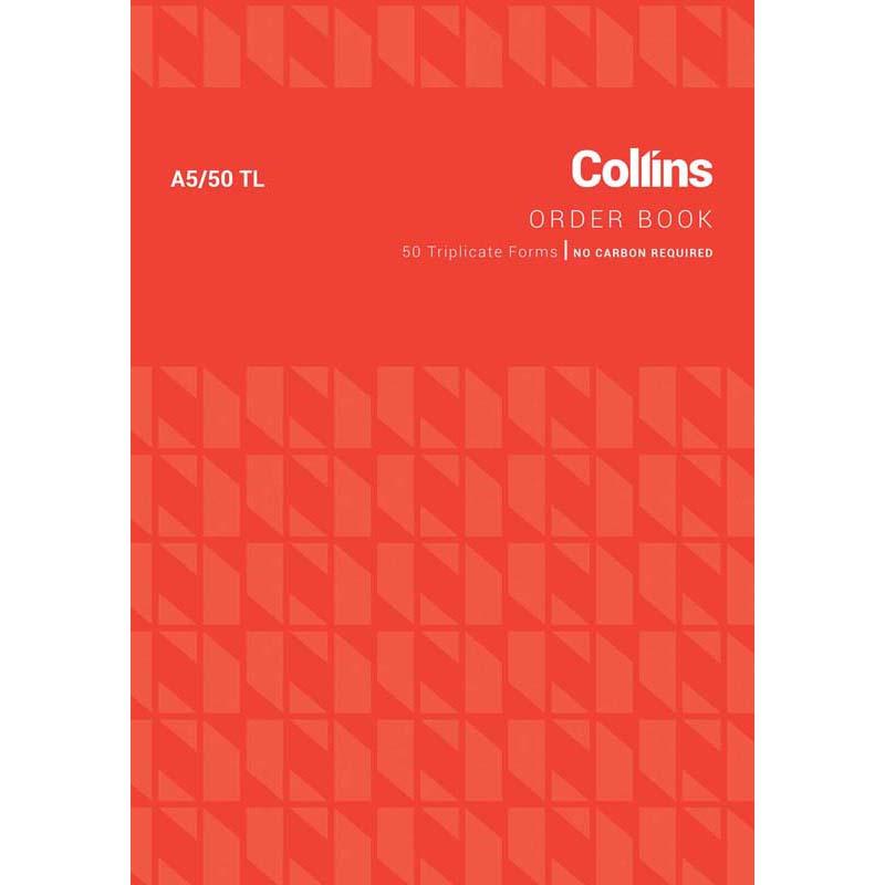 Collins Goods Order A5 triplicate pads, 50 carbonless sheets for eco-friendly and organized order management.