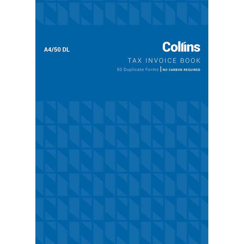 Collins Tax Invoice A4 with 50 duplicates, no carbon required, eco-friendly, and user-friendly for efficient invoicing.