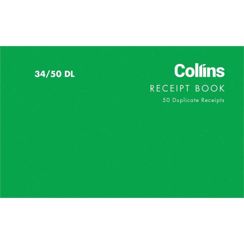 Collins Cash Receipt book with 50 duplicate leaves, 55 GSM paper, for streamlined cash transaction documentation.