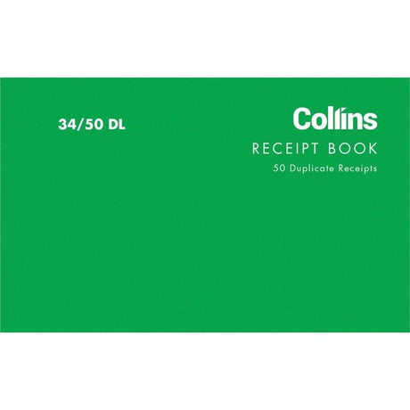 Collins Cash Receipt book with 50 duplicate leaves, 55 GSM paper, for streamlined cash transaction documentation.