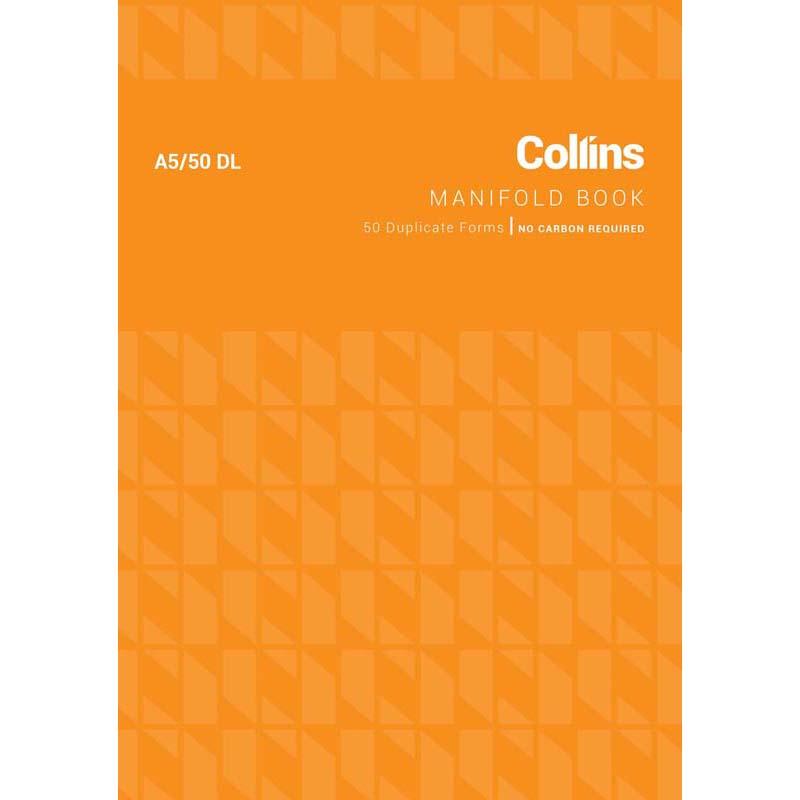 A5 Collins Manifold notebook with 50 durable leaves, no carbon required for seamless writing and convenient documentation.