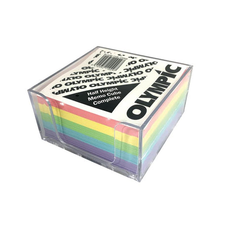 Colorful Olympic Memo Cube for jotting notes, reminders, and tasks; compact 97x97mm size fits any desk.