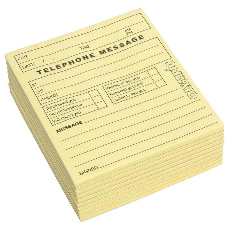 Bright yellow telephone message pad with 50 leaves, measuring 115x99mm, ideal for organized note-taking in any workspace.