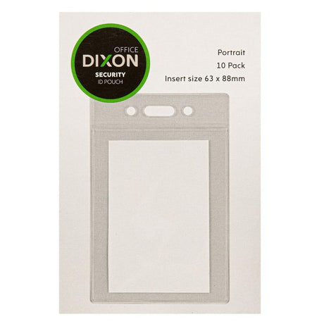 Dixon ID Pouch Pack of 10, soft clear holders for IDs, measuring 63x88mm, perfect for personal and professional use.