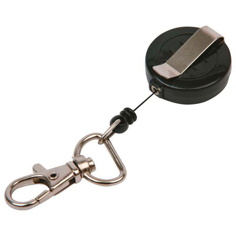 Black Dixon Key Card Reel featuring a swivel design for convenient ID card management and effortless access on the go.