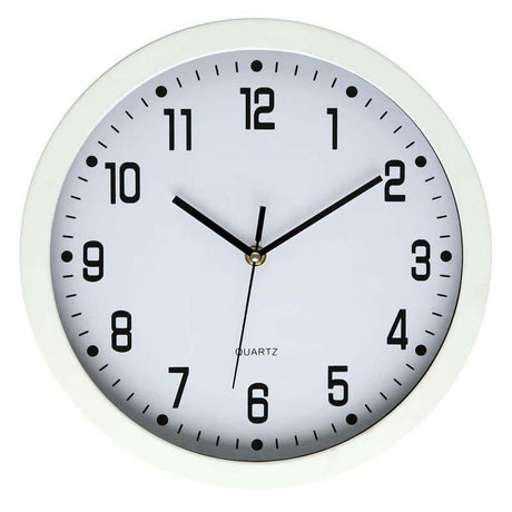 Elegant white 30cm round wall clock with easy-to-read numbers and second hand, perfect for home decor and accurate timekeeping.