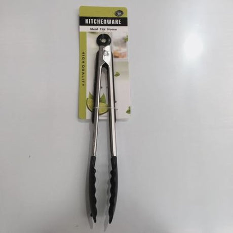 Set of 12 premium 12" stainless steel tongs for grilling, serving, and flipping, ensuring a secure grip and easy handling.