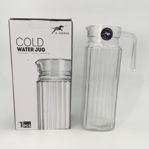 Set of 6 elegant 1.2L glass water jugs, perfect for serving beverages at gatherings or family meals.