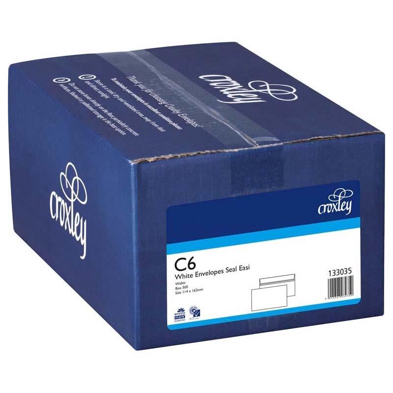 Croxley C6 Seal Easi Wallet Box of 500 white envelopes, perfect for A5 paper and small greeting cards, 80 GSM durable paper.