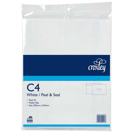 Croxley C4 Peel and Seal Envelopes in a 25 pack, perfect for secure mailing of A4 documents with a professional wallet flap design.