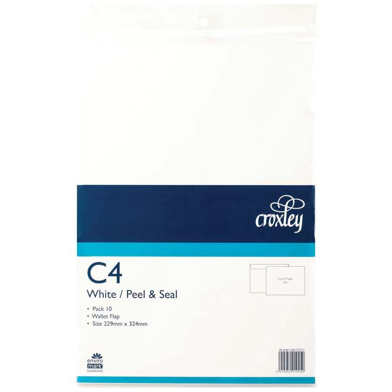 Croxley C4 Peel and Seal white envelopes, 10 pack, perfect for mailing A4 documents securely and conveniently.