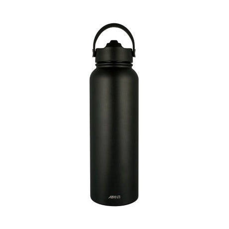 Avanti HydroSport 1.1L black sipper bottle with double-wall insulation, keeps drinks cold for 24 hrs, hot for 12 hrs.