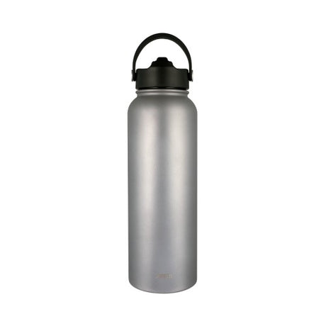 Avanti HydroSport 1.1L sipper bottle in platinum, featuring double-walled stainless steel, leak-proof lid, and 24-hour cold retention.