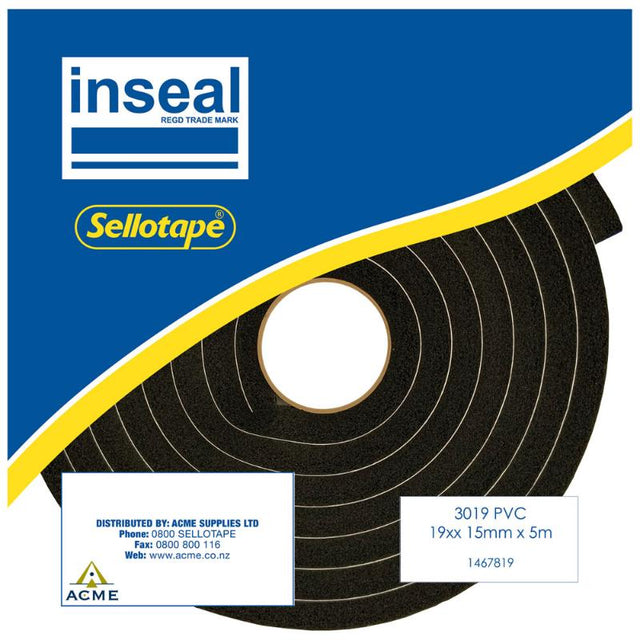 Inseal 3109 PKD sealing tape, 19mm thick, 15mm wide, 5m long; durable, energy-efficient for doors and windows.