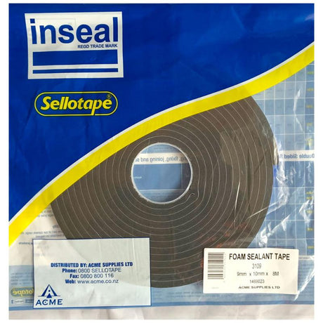 Inseal 3109 PKD sealing tape, 6mm thick, 10mm wide, 12m long; ideal for durable, airtight seals in various applications.