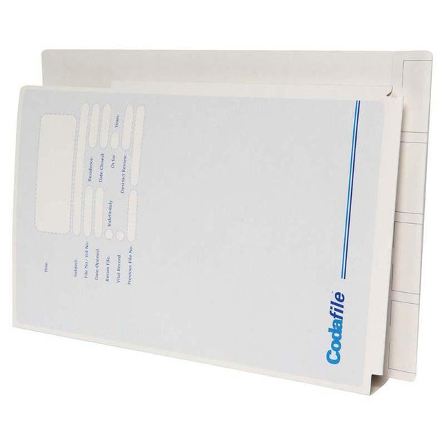 Codafile File Standard with left hand pocket, 15mm expandable box for organizing documents, durable white cardboard, 357x253mm.