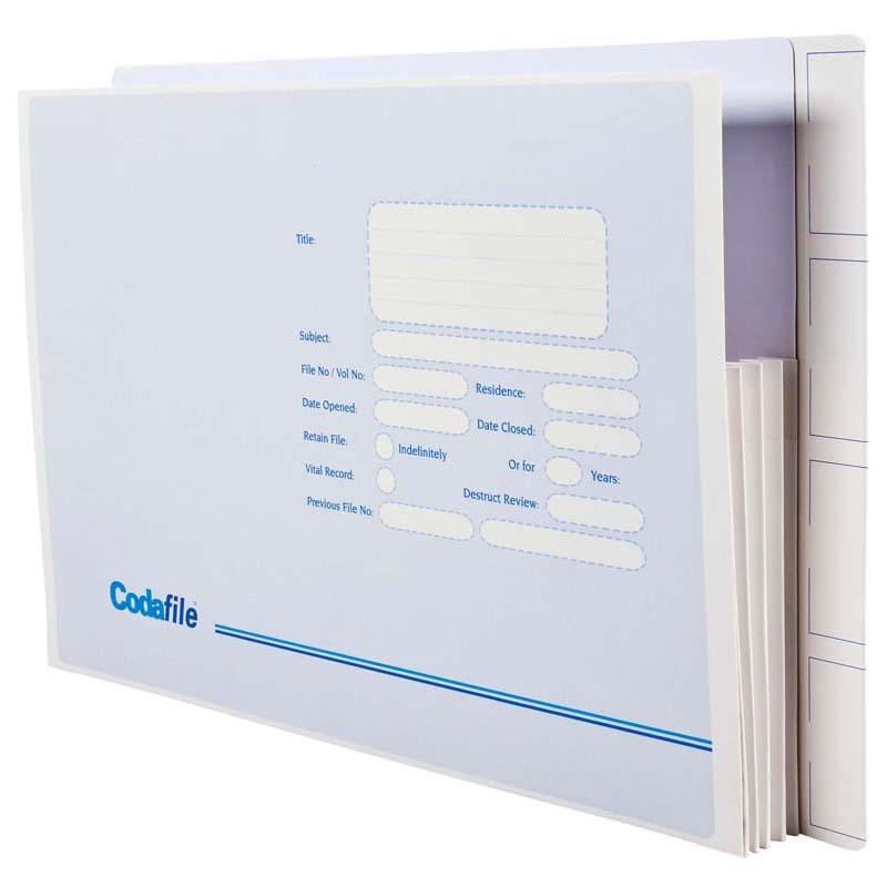 Codafile Concertina Box 25 in white, heavy-duty cardboard for organizing up to 100 meters of loose papers and documents.