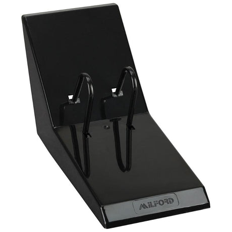 Black acrylic calendar stand for 90x115mm refills, featuring a top opening for easy access and elegant desk display.