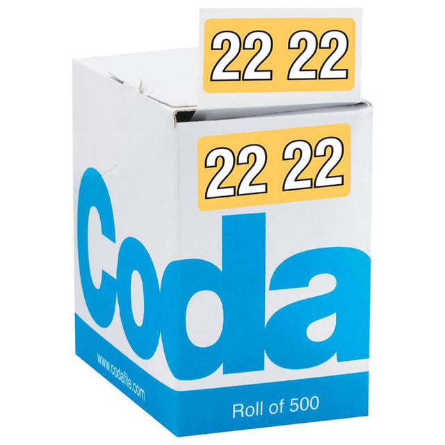 Codafile 25mm year 2022 labels on a roll of 500 for easy color-coded document organization.