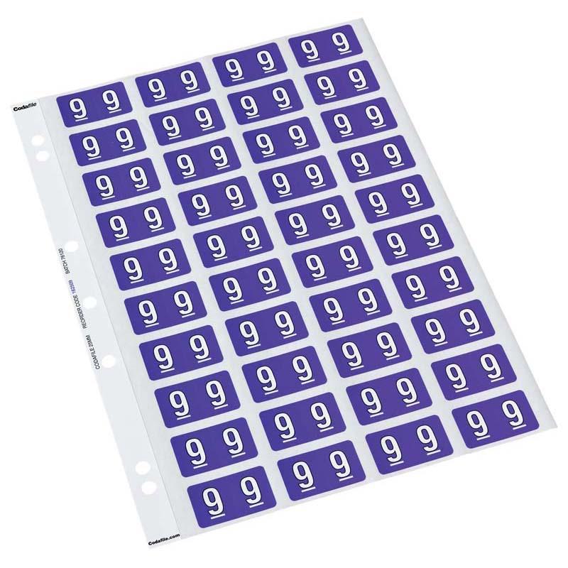 Vibrant purple numeric labels (25mm) in a pack of 5 sheets for easy and efficient document organization and color-coding.