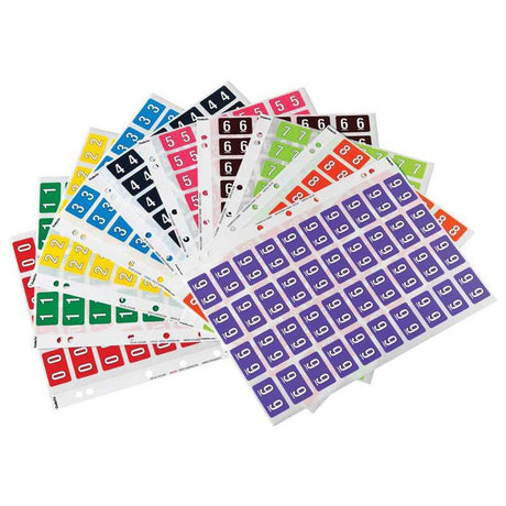 Assorted paper numeric labels 0-9, 25mm each, for efficient organization and easy color coding in home or office.