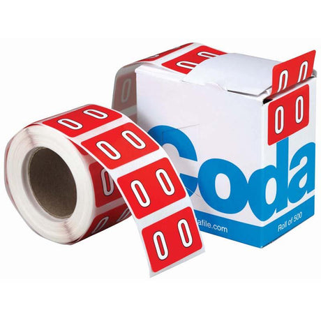 Vibrant red paper labels on a roll, 25x42mm, ideal for efficient and organized document management.