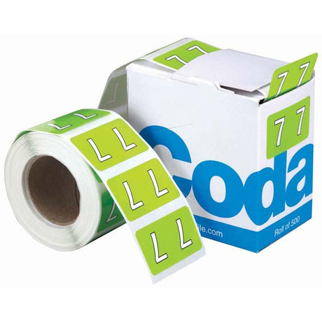 Light green 25mm numeric labels on a roll, ideal for efficient file organization and quick identification of documents.