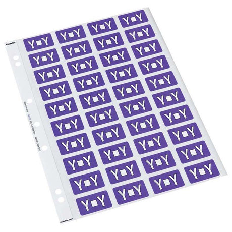 Vibrant purple 25mm x 42mm labels in a pack of 5 sheets, perfect for color-coding and organizing files efficiently.