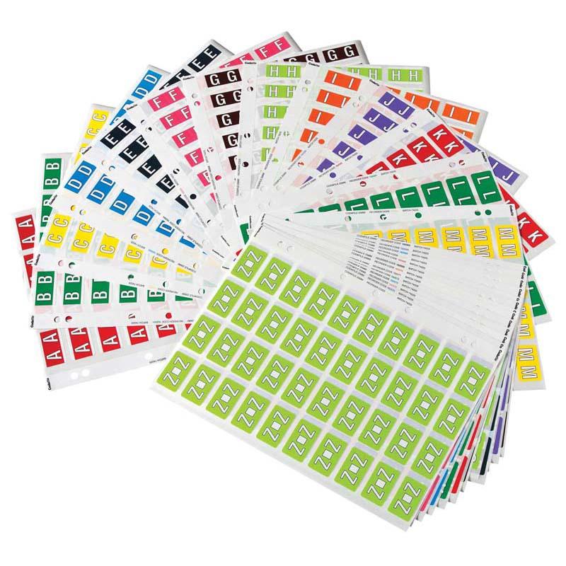 Colorful 25mm x 42mm alphabet labels for organizing files, enhancing navigation and eliminating misfiling in your workspace.