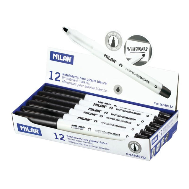 Milan Whiteboard Marker in black with a fine 3.7mm bullet tip for smooth, erasable writing on whiteboards.