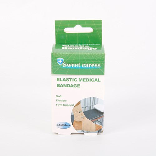 Elastic medical bandage pack of 12, 7.5 x 450cm, offers breathable support for injuries and sprains with optimal elasticity.