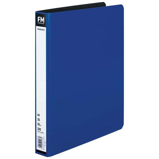 Durable A4 blue ring binder with 26mm mechanism, holds 200 sheets for efficient document organization.